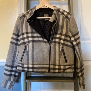 Gap Gray Plaid Cropped Wool Jacket - Medium Petite